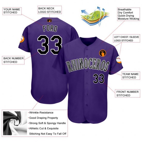 Custom Purple Black-White Baseball Jersey