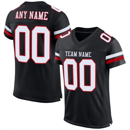 Custom Black White-Red Mesh Authentic Football Jersey