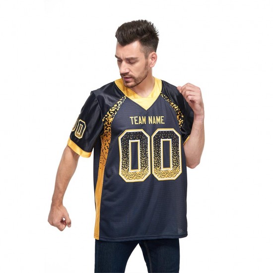 Custom Black Gold-White Mesh Drift Fashion Football Jersey