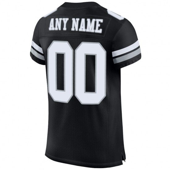 Custom Black White-Silver Mesh Authentic Football Jersey