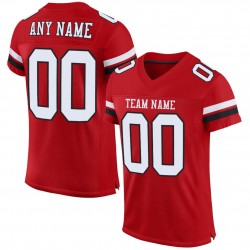 Custom Red White-Black Mesh Authentic Football Jersey