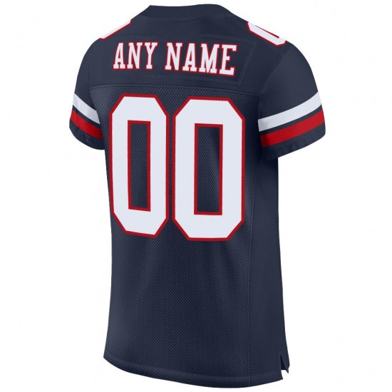 Custom Navy White-Red Mesh Authentic Football Jersey