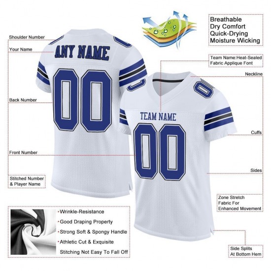 Custom White Royal-Black Mesh Authentic Football Jersey