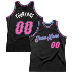 Custom Black Pink-Light Blue Authentic Throwback Basketball Jersey