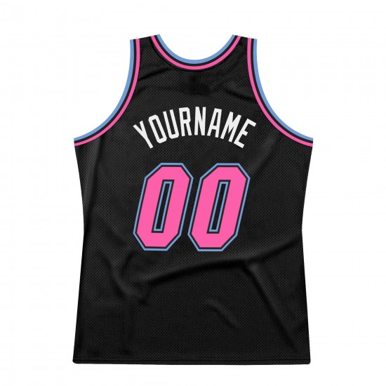 Custom Black Pink-Light Blue Authentic Throwback Basketball Jersey