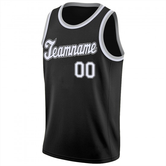 Custom Black White-Silver Gray Round Neck Rib-Knit Basketball Jersey