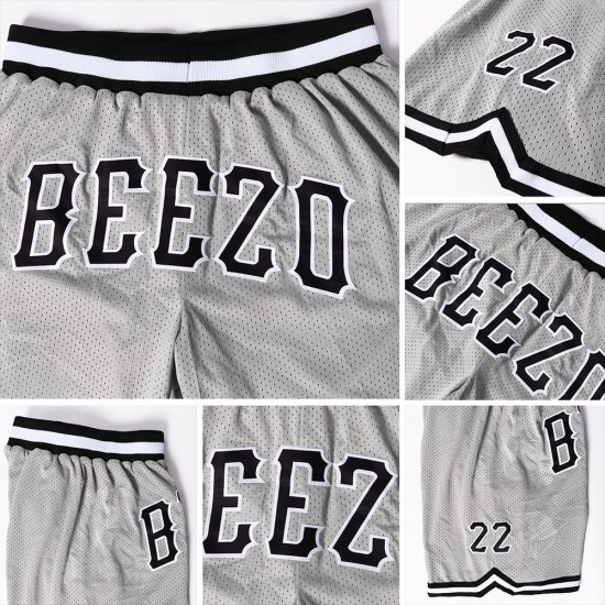 Custom Silver Gray Black-White Authentic Throwback Basketball Shorts