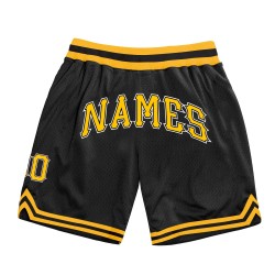 Custom Black Gold-White Authentic Throwback Basketball Shorts