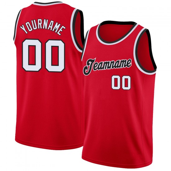 Custom Red White-Black Round Neck Rib-Knit Basketball Jersey