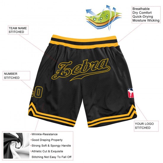 Custom Black Black-Gold Authentic Throwback Basketball Shorts