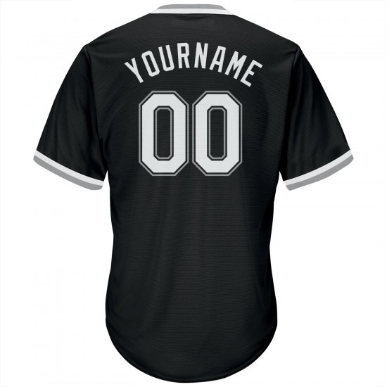 Custom Black White-Gray Authentic Throwback Rib-Knit Baseball Jersey Shirt