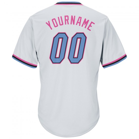 Custom White Light Blue-Pink Authentic Throwback Rib-Knit Baseball Jersey Shirt