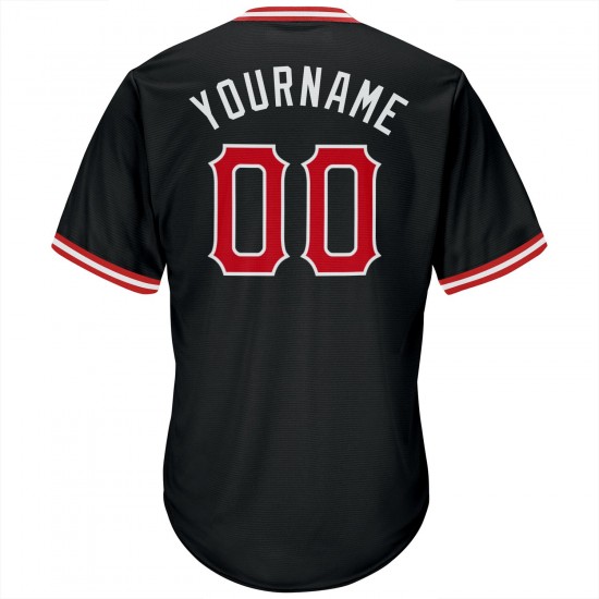 Custom Black Red-White Authentic Throwback Rib-Knit Baseball Jersey Shirt