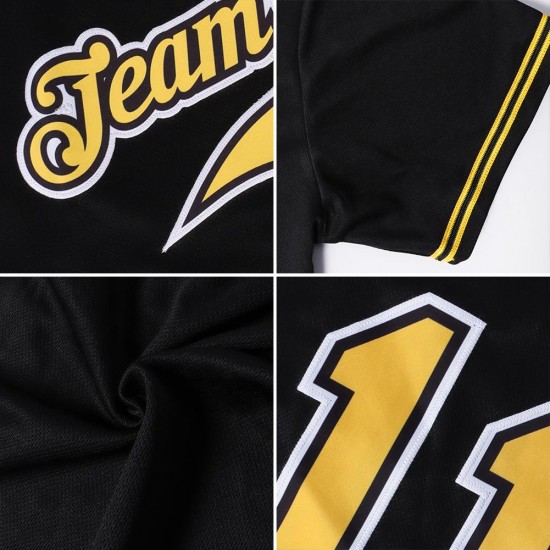 Custom Black Black-Gold Authentic Throwback Rib-Knit Baseball Jersey Shirt