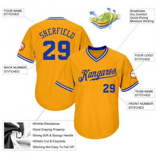 Custom Gold Royal-White Authentic Throwback Rib-Knit Baseball Jersey Shirt