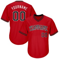 Custom Red Black-White Authentic Throwback Rib-Knit Baseball Jersey Shirt