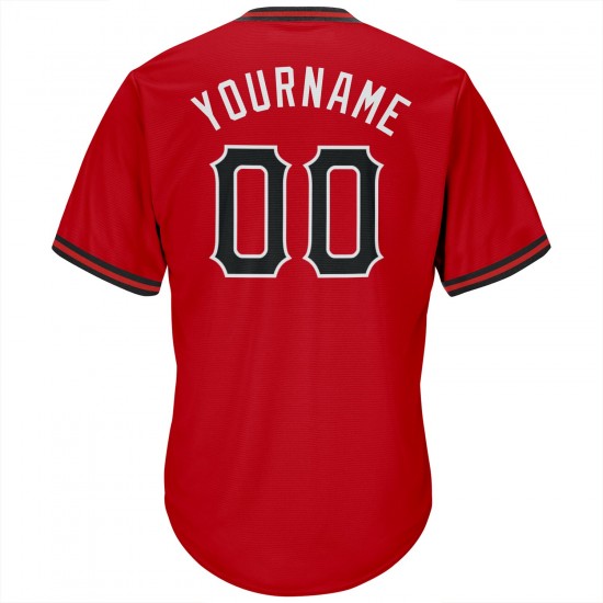 Custom Red Black-White Authentic Throwback Rib-Knit Baseball Jersey Shirt