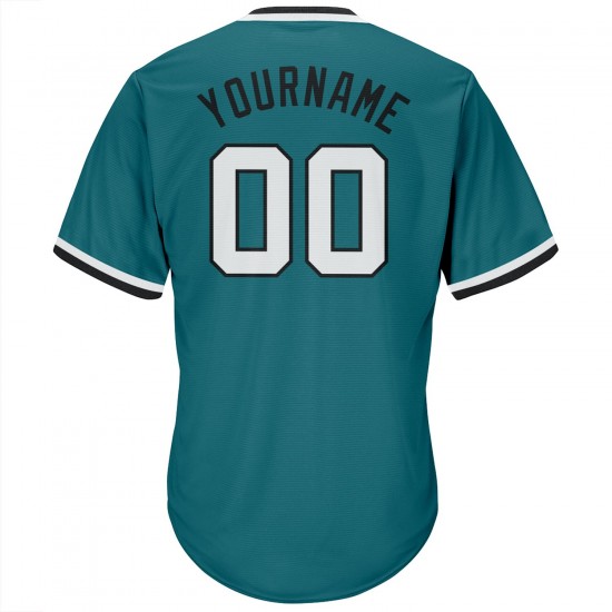 Custom Aqua White-Black Authentic Throwback Rib-Knit Baseball Jersey Shirt