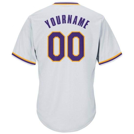 Custom White Purple-Gold Authentic Throwback Rib-Knit Baseball Jersey Shirt