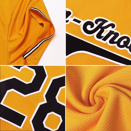 Custom Gold Black-White Authentic Throwback Rib-Knit Baseball Jersey Shirt