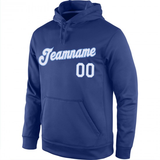 Custom Stitched Royal White-Light Blue Sports Pullover Sweatshirt Hoodie