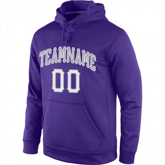 Custom Stitched Purple White-Gray Sports Pullover Sweatshirt Hoodie