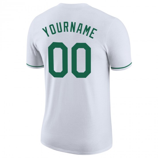 Custom White Kelly Green-Gray Performance T-Shirt