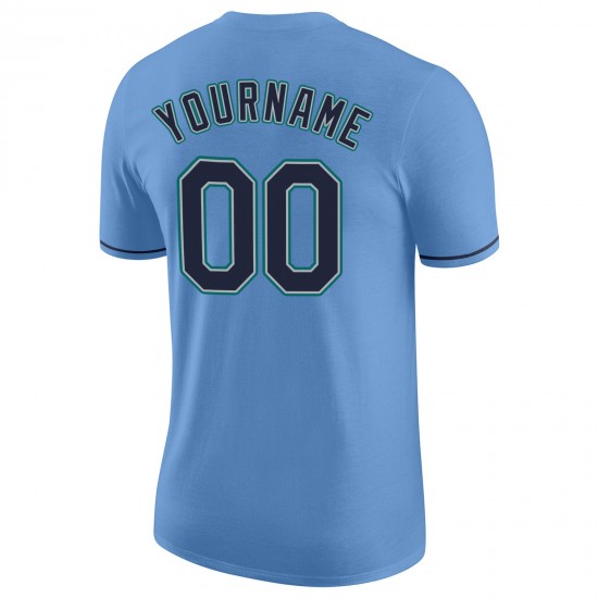 Custom Light Blue Navy-Aqua Performance T-Shirt