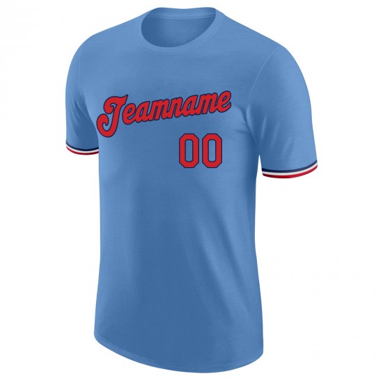 Custom Light Blue Red-Navy Performance T-Shirt