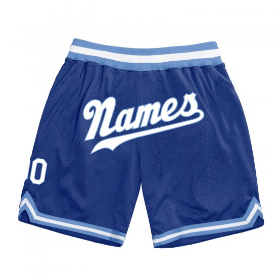 Custom Royal White-Light Blue Authentic Throwback Basketball Shorts