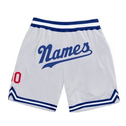 Custom White Royal-Red Authentic Throwback Basketball Shorts