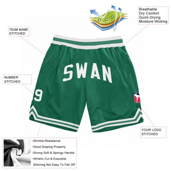 Custom Kelly Green White Authentic Throwback Basketball Shorts