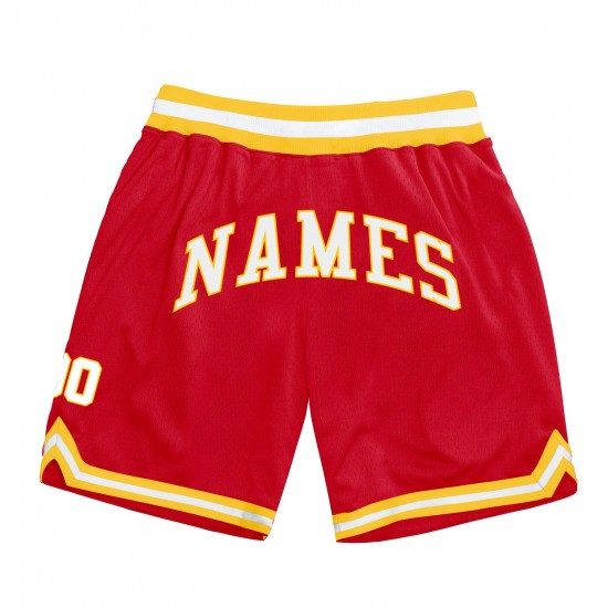 Custom Red White-Gold Authentic Throwback Basketball Shorts