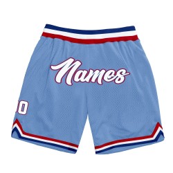 Custom Light Blue White-Royal Authentic Throwback Basketball Shorts