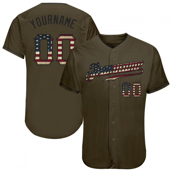 Custom Olive Vintage USA Flag-Black Authentic Salute To Service Baseball Jersey