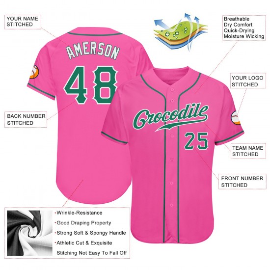 Custom Pink Kelly Green-White Authentic Baseball Jersey