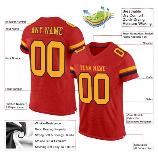 Custom Scarlet Gold-Black Mesh Authentic Football Jersey