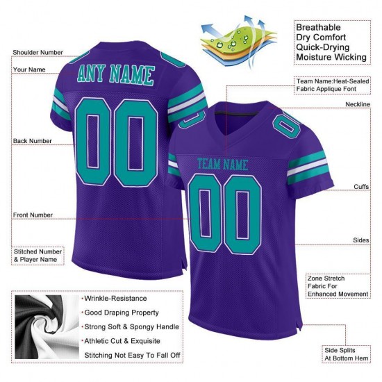 Custom Purple Aqua-White Mesh Authentic Football Jersey