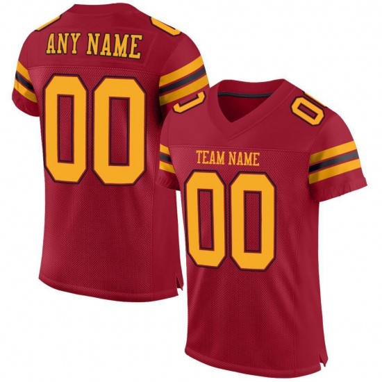 Custom Cardinal Gold-Black Mesh Authentic Football Jersey