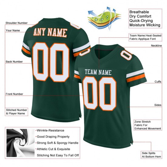 Custom Green White-Orange Mesh Authentic Football Jersey