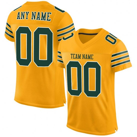 Custom Gold Green-White Mesh Authentic Football Jersey