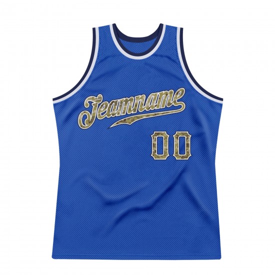 Custom Blue Camo-Navy Authentic Throwback Basketball Jersey