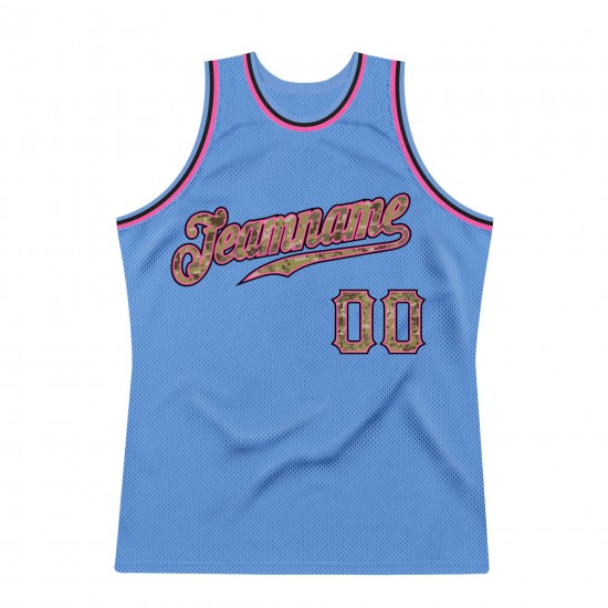 Custom Light Blue Camo-Pink Authentic Throwback Basketball Jersey