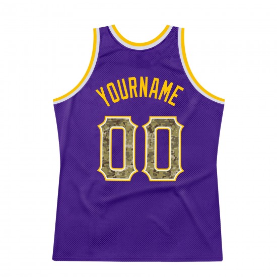 Custom Purple Camo-Gold Authentic Throwback Basketball Jersey