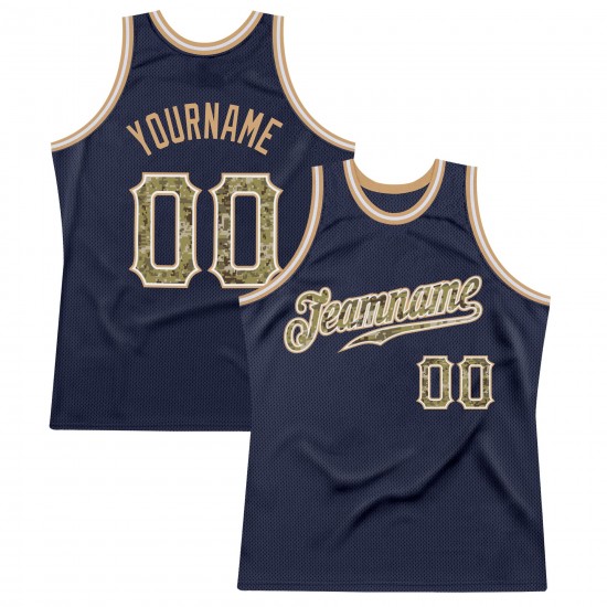 Custom Navy Camo-Old Gold Authentic Throwback Basketball Jersey