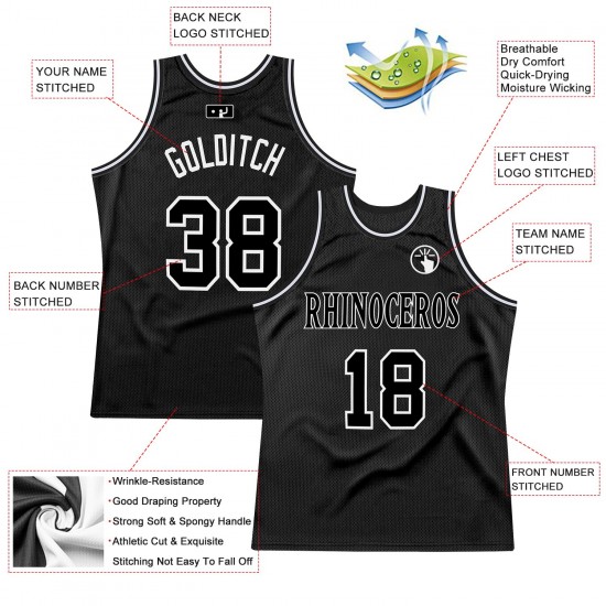 Custom Black Black-White Authentic Throwback Basketball Jersey