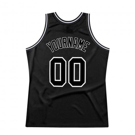 Custom Black Black-White Authentic Throwback Basketball Jersey