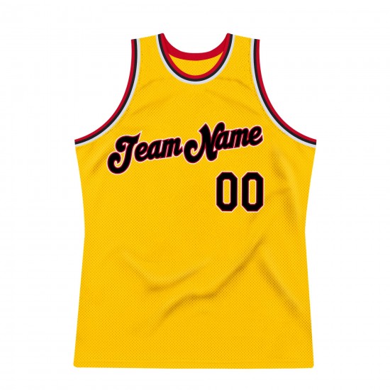 Custom Gold Black-Red Authentic Throwback Basketball Jersey