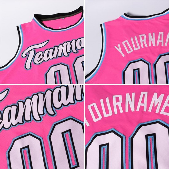 Custom Pink White-Black Authentic Throwback Basketball Jersey