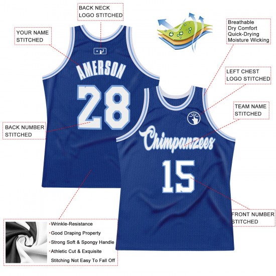 Custom Royal White-Light Blue Authentic Throwback Basketball Jersey